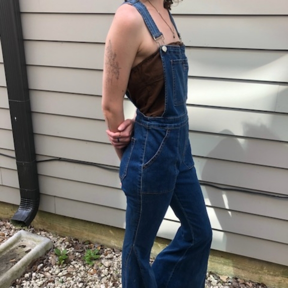 010 Boho Denim Vintage Style Flared Bell Bottom Wide Leg Overalls NWT - Picture 7 of 12